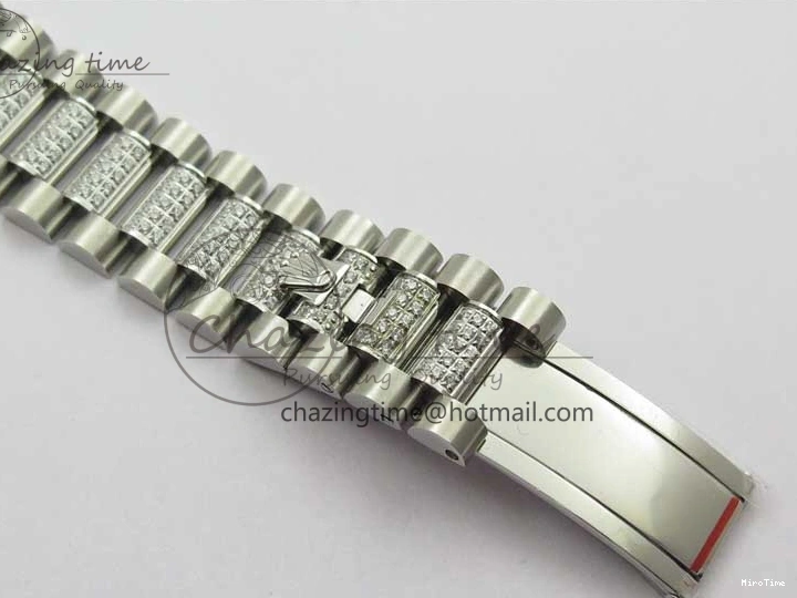 MiroTime 0128 Day-Date 36mm 128239 SS Crystal BP Best Edition White MOP Crystal Marker Dial on SS President Bracelet A MoistureWicking 2682